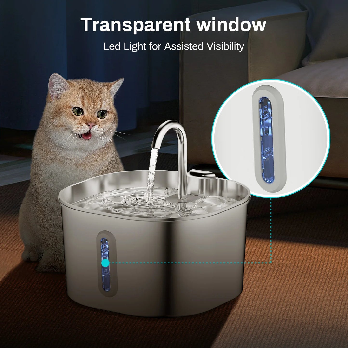Premium Automatic Stainless Steel Pet Water Fountain 2.2L for Cats and Dogs