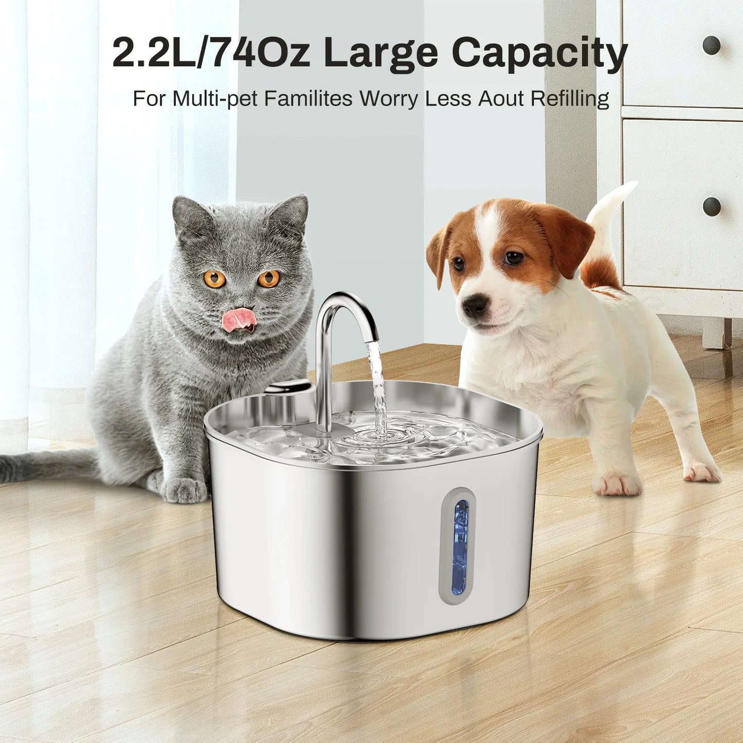 Premium Automatic Stainless Steel Pet Water Fountain 2.2L for Cats and Dogs